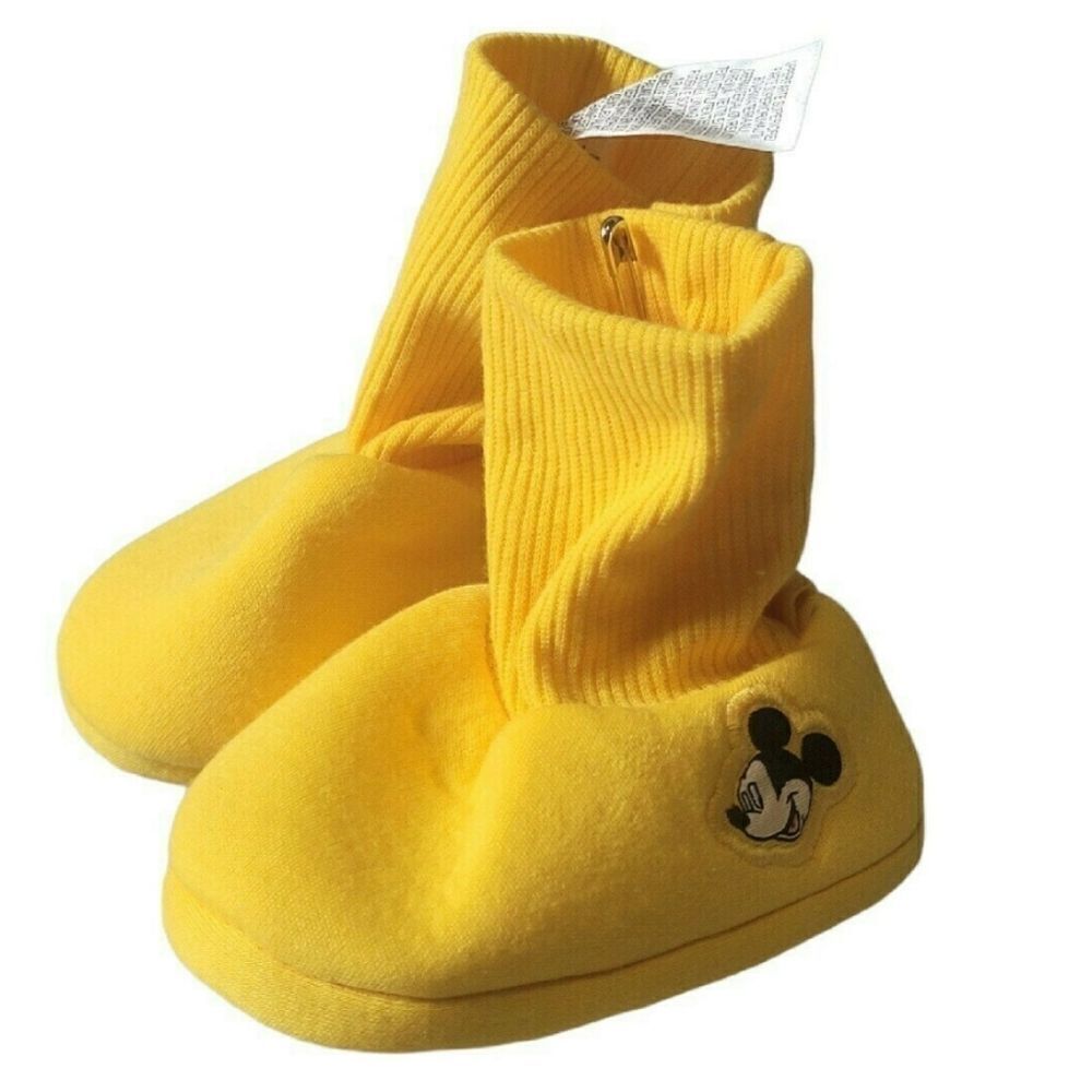 Yellow Disney embroidered mickey mouse slippers